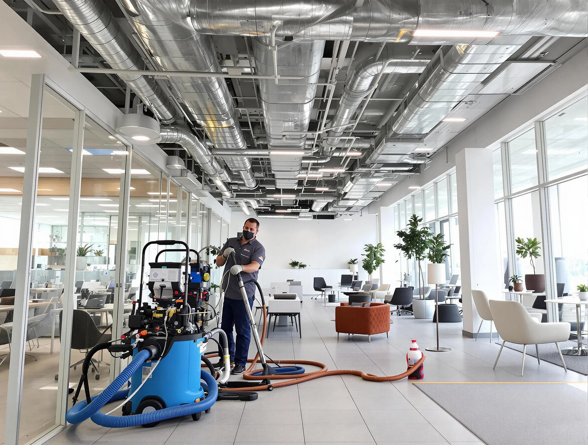 Pomona Air Duct Cleaning team conducting comprehensive commercial duct cleaning at a business location in Pomona