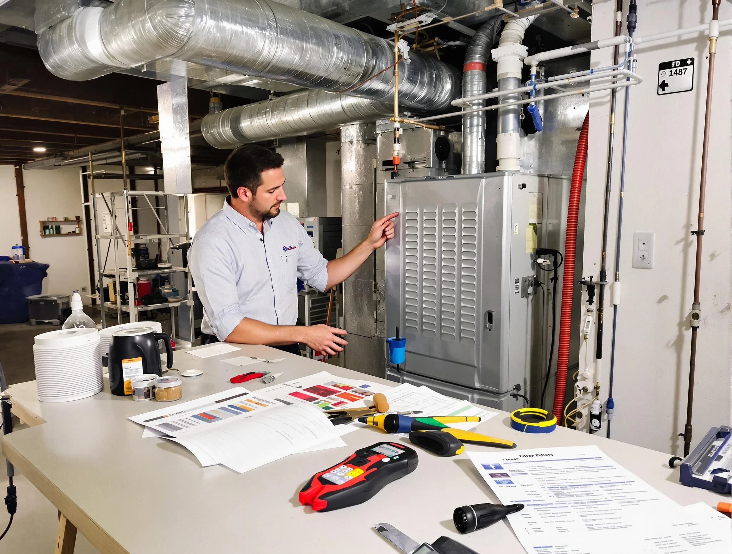 Pomona Air Duct Cleaning inspector conducting detailed filter system evaluation using professional diagnostic tools in Pomona