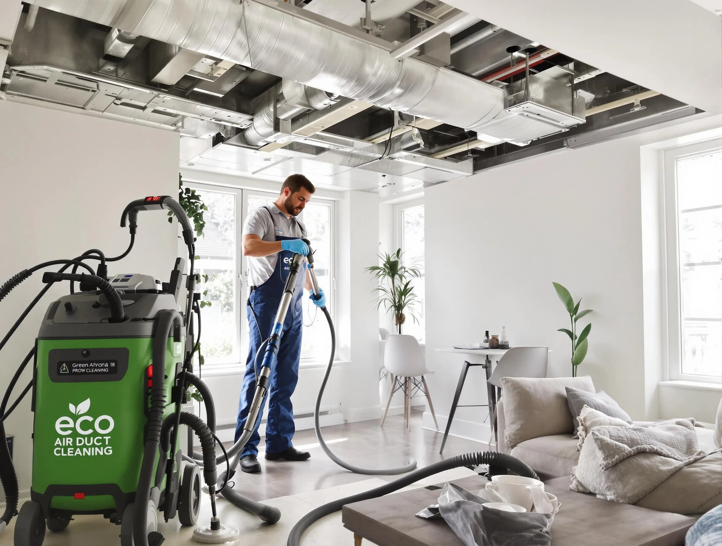 Pomona Air Duct Cleaning technician performing eco-friendly duct cleaning using sustainable methods in Pomona