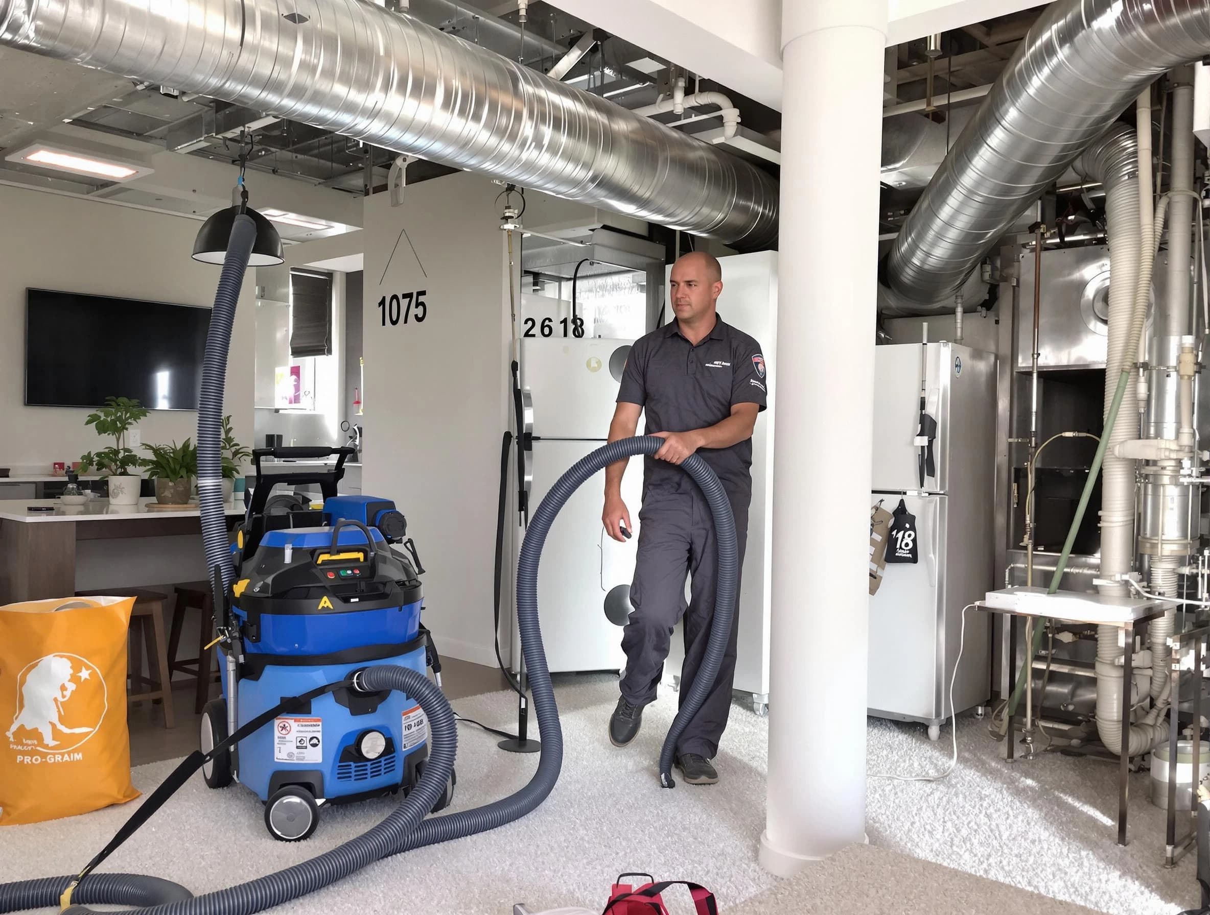 Pomona Air Duct Cleaning expert performing detailed indoor duct cleaning for improved air quality in Pomona