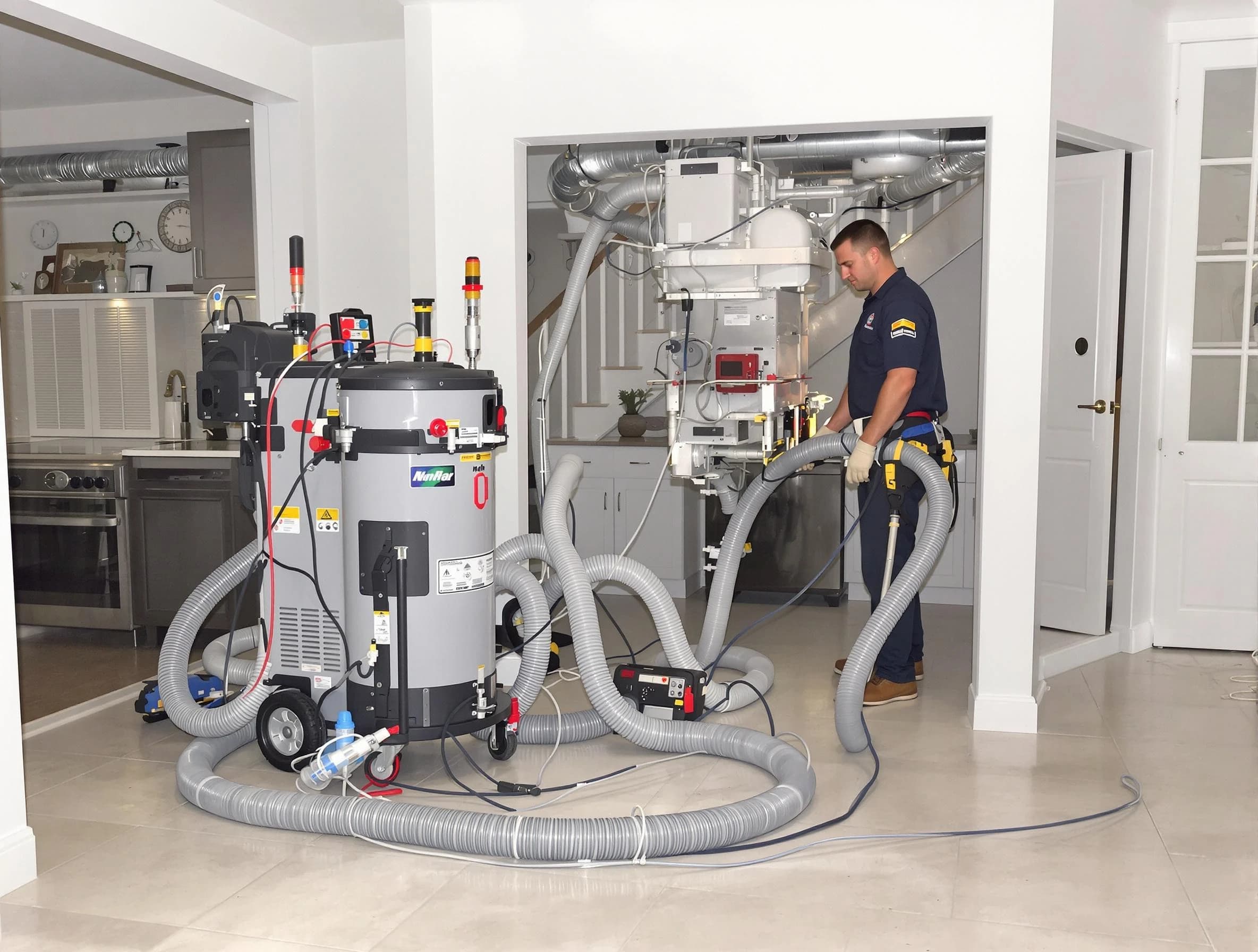 Pomona Air Duct Cleaning technician operating negative pressure cleaning equipment for thorough duct maintenance in Pomona
