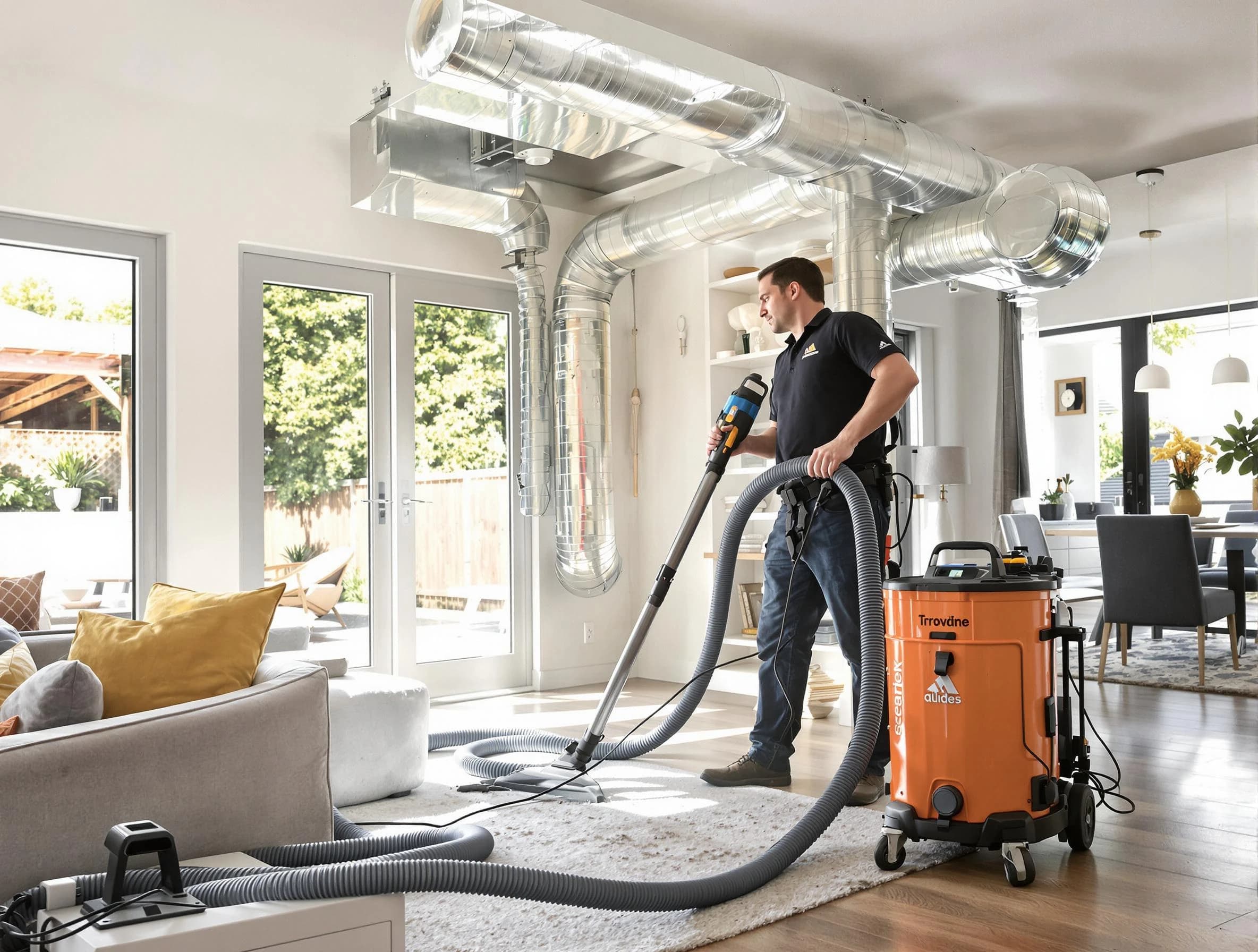 Pomona Air Duct Cleaning specialist performing thorough residential duct cleaning using advanced equipment in Pomona
