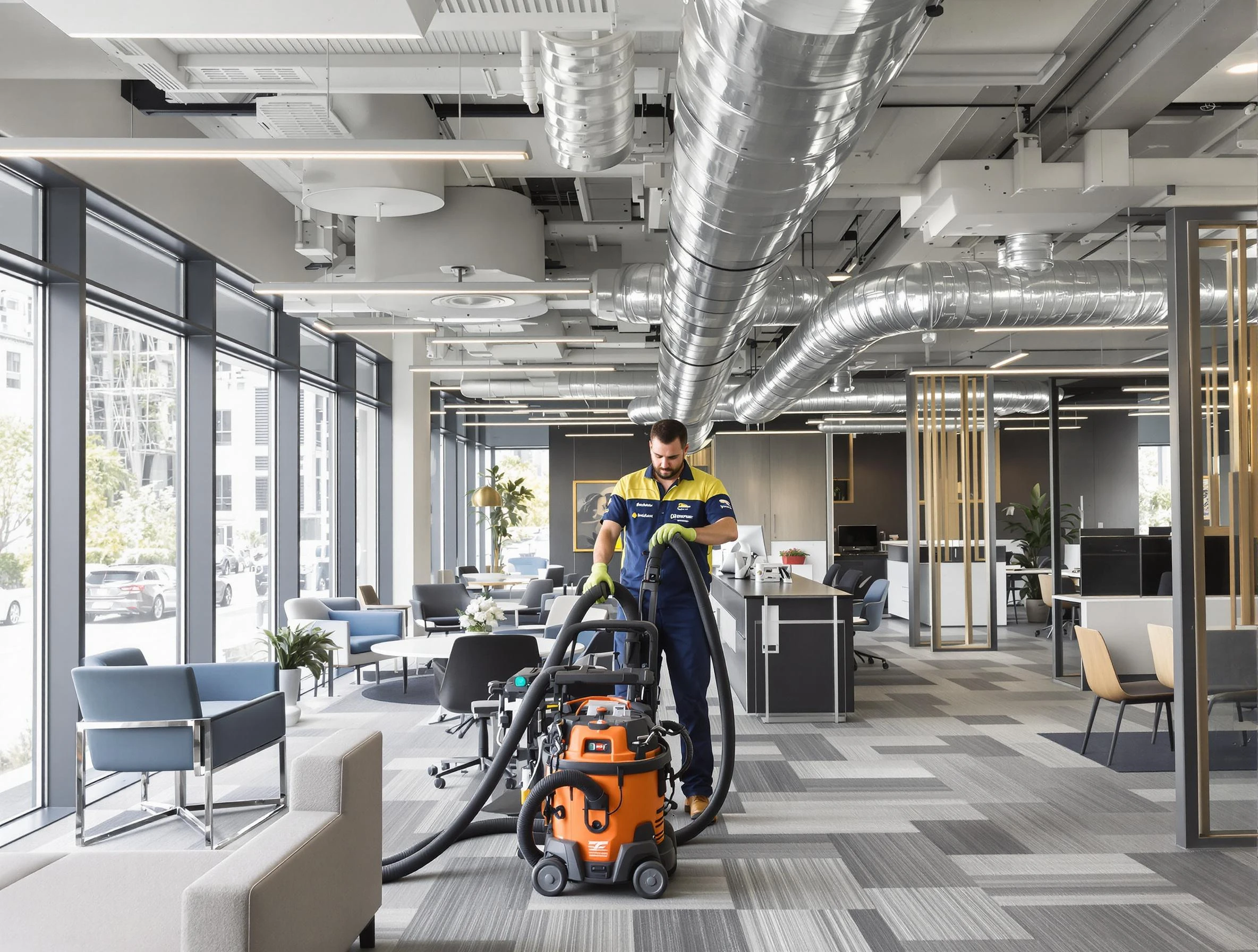 Pomona Air Duct Cleaning team performing thorough commercial duct cleaning at a Pomona business center