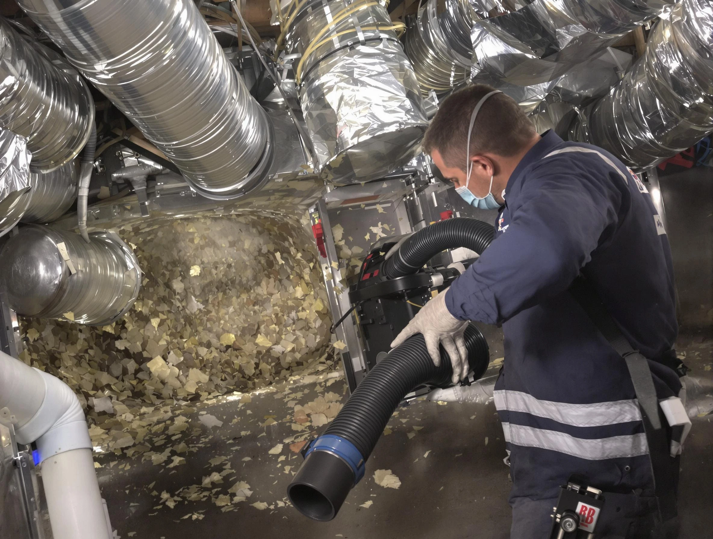 Pomona Air Duct Cleaning specialist operating negative pressure cleaning equipment for thorough duct maintenance in Pomona
